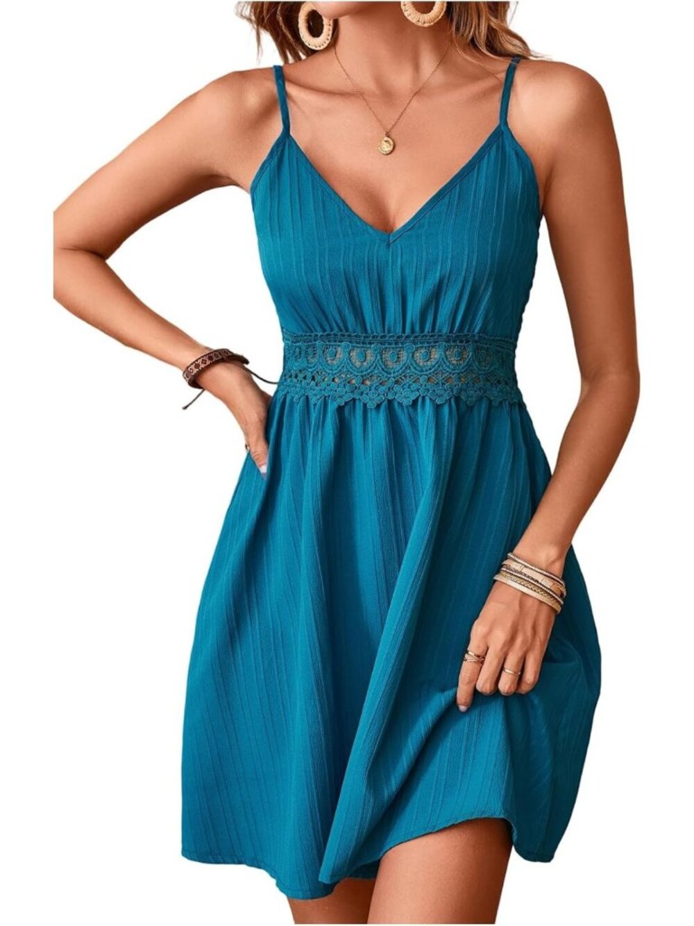 Lace Spaghetti Strap Backless Cami Dress - Summer Beach Essential for Women